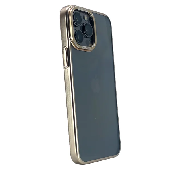 Nettech Apple iPhone 13 Pro Uyumlu Mika Renkli Metal Çerçeveli Seri Arka Koruma Kılıf (Gold) NT-100974 - 2