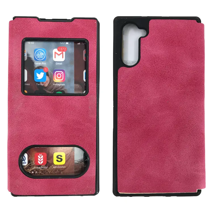 Nettech Samsung Galaxy Note 10 Uyumlu Pencereli Kapaklı Kılıf (Pembe) NT-84506