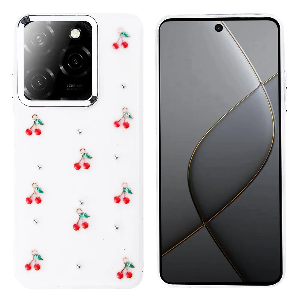 Tecno Spark 20 Pro 5G Kılıf Airbag Tasarımlı Simli Şeffaf Zore Kutup Kapak - Kiraz