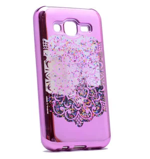 Galaxy J5 Kılıf Zore Lazer Çiçekli Sıvılı Silikon - Pembe Açık