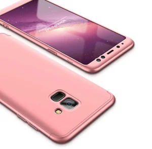 Galaxy A8 2018 Kılıf Zore 360 3 Parçalı Rubber Kapak - Rose Gold