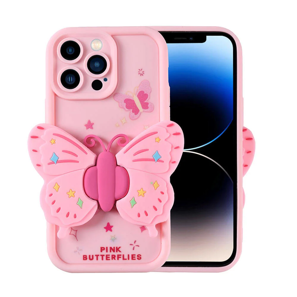 Apple iPhone 14 Pro Kılıf Kamera Korumalı Figür Tasarımlı Zore Kapya Kapak - Pembe Açık