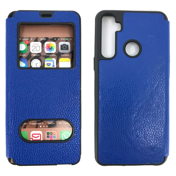 Nettech Realme 5i Uyumlu Pencereli Kapaklı Kılıf (Mavi) NT-84532