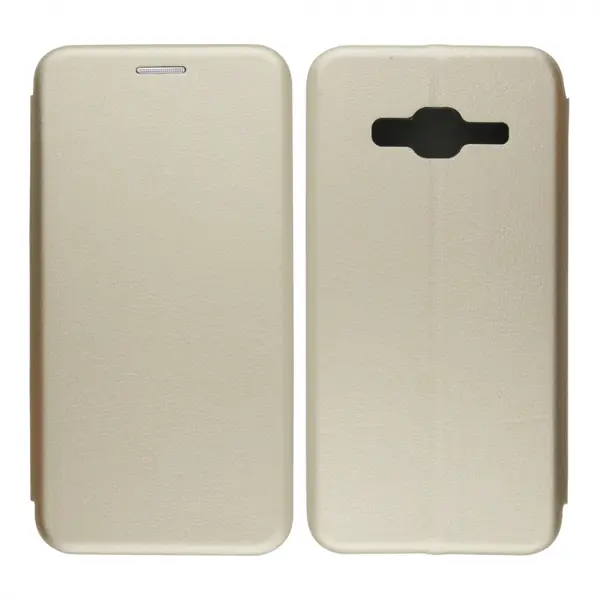 Nettech Samsung Galaxy J300 J3 Uyumlu Lüx Seri Kapaklı Kılıf (Gold) VR-18121