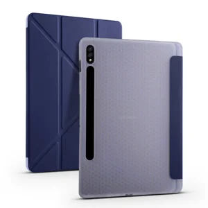 Galaxy Tab S7 Plus T970 Kılıf Zore Tri Folding Kalem Bölmeli Standlı Kılıf - Lacivert