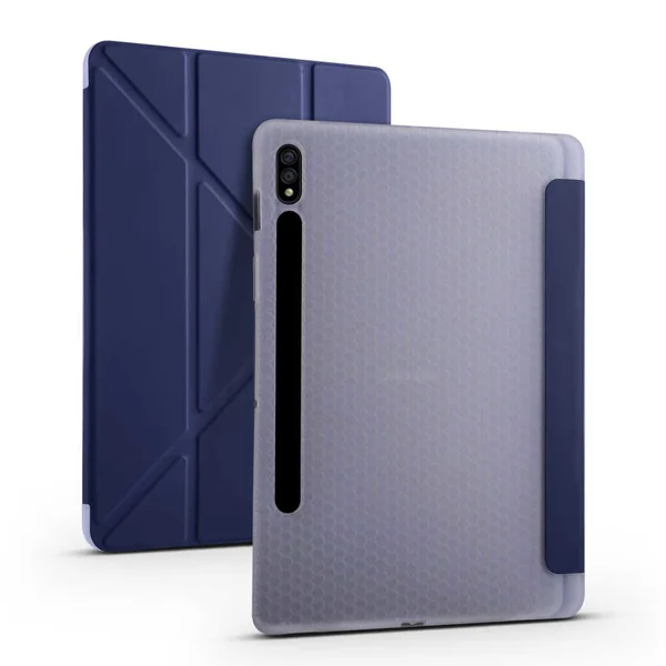 Galaxy Tab S7 Plus T970 Kılıf Zore Tri Folding Kalem Bölmeli Standlı Kılıf - Lacivert - 1