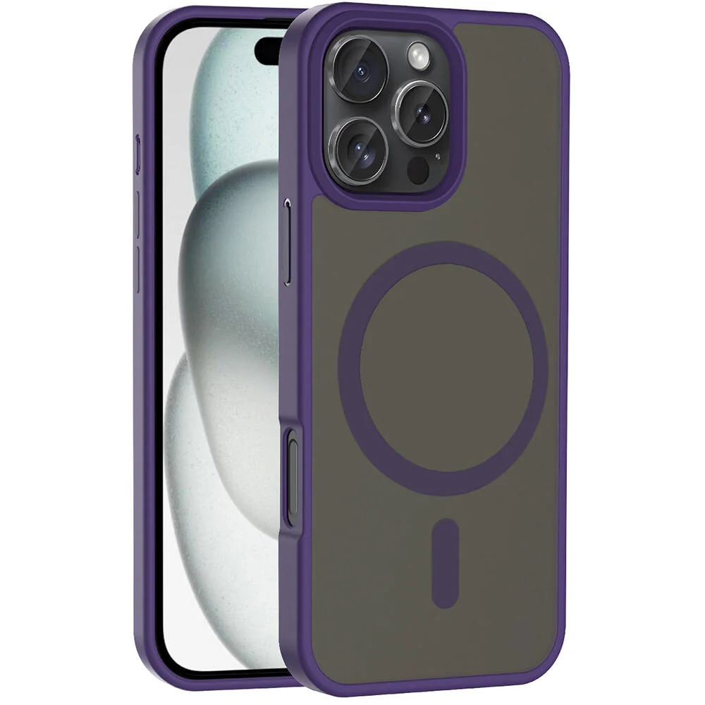 Apple iPhone 16 Pro Max Kılıf Magsafe Şarj Özellikli Mat Arka Yüzey Zore Sio Kapak - Derin Mor
