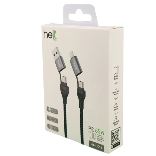 Helt HT-DC14 PD 65W İp Örgü 100 Cm Type-C To Lighning To Usb Şarj ve Data Kablosu (Siyah) NT-31292 - 3
