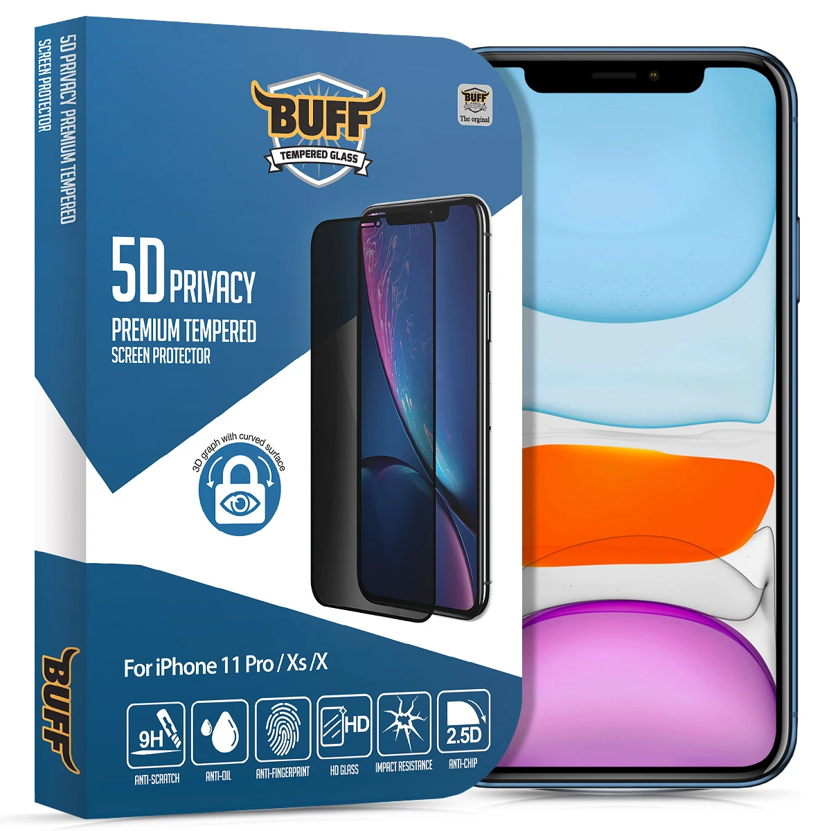 Buff İPhone 11 Pro/Xs/X 5D Privacy Ekran Koruyucu