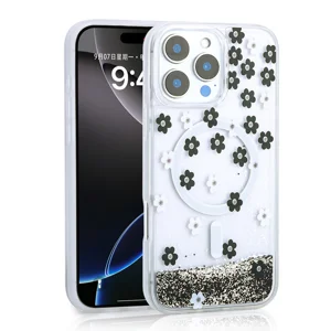 Apple iPhone 14 Pro Max Kılıf Sıvılı Simli Baskılı Şeffaf Arka Yüzey Zore Mossa Silikon Kapak - Siyah