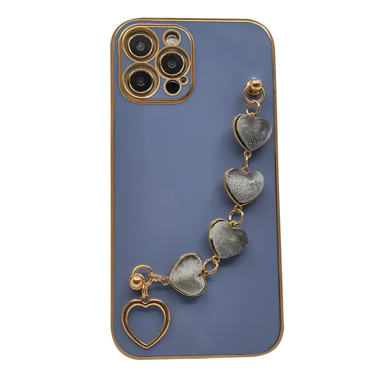 Nettech Apple iPhone 12 Pro Max Uyumlu Lüx Kalp Zincir Arka Koruma Kılıf (Lila) NT-94804