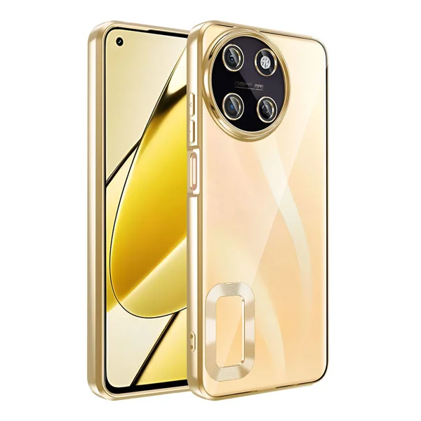 Realme 11 4G Kılıf Kamera Korumalı Logo Gösteren Zore Omega Kapak - Gold - 1