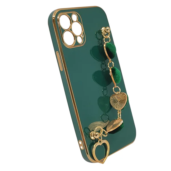Nettech Apple iPhone 12 Pro Uyumlu Lüx Kalp Zincir Arka Koruma Kılıf (Yeşil) NT-94810 - 2