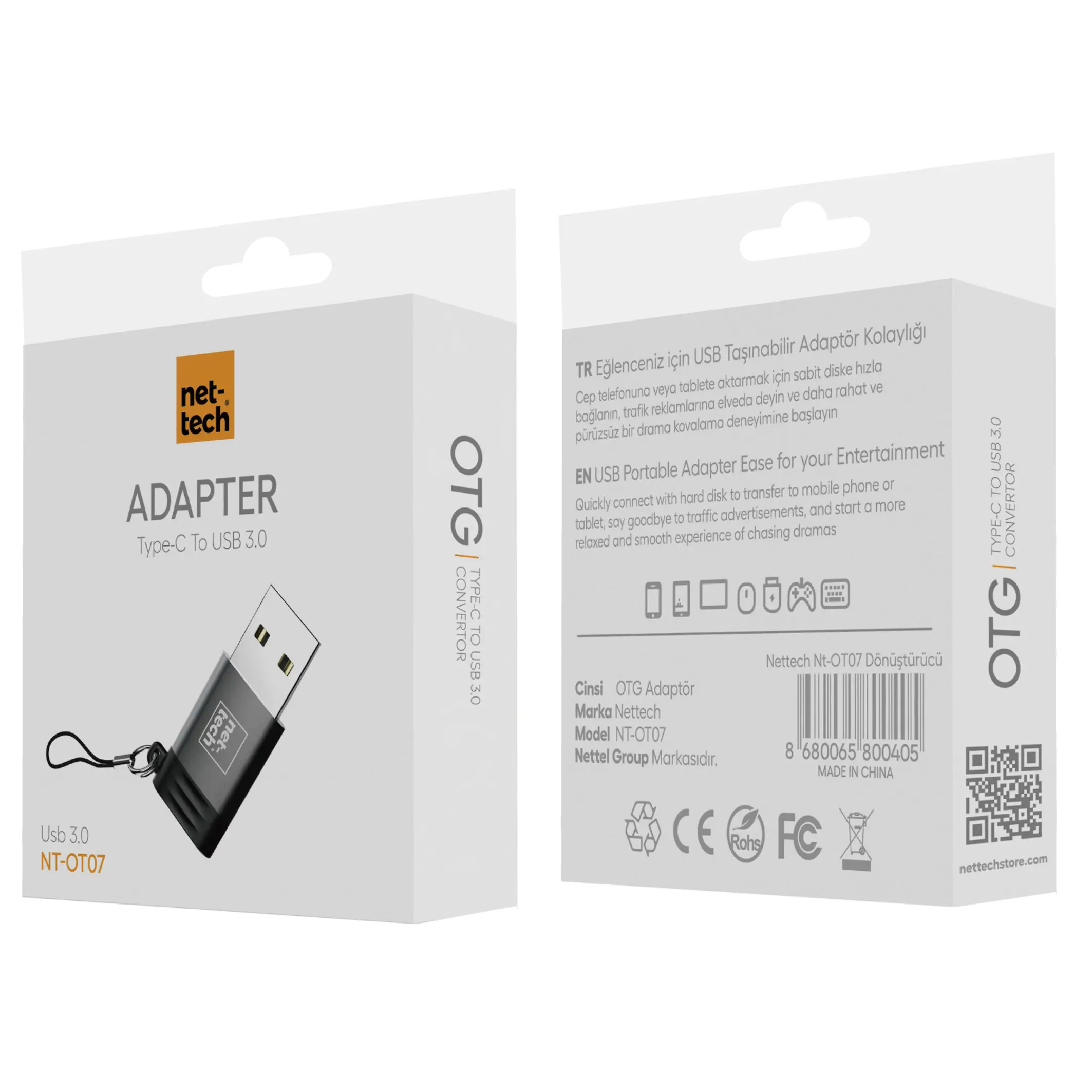 Nettech NT-OT07 Type-C To USB Dönüştürücü (Siyah) NT-100959