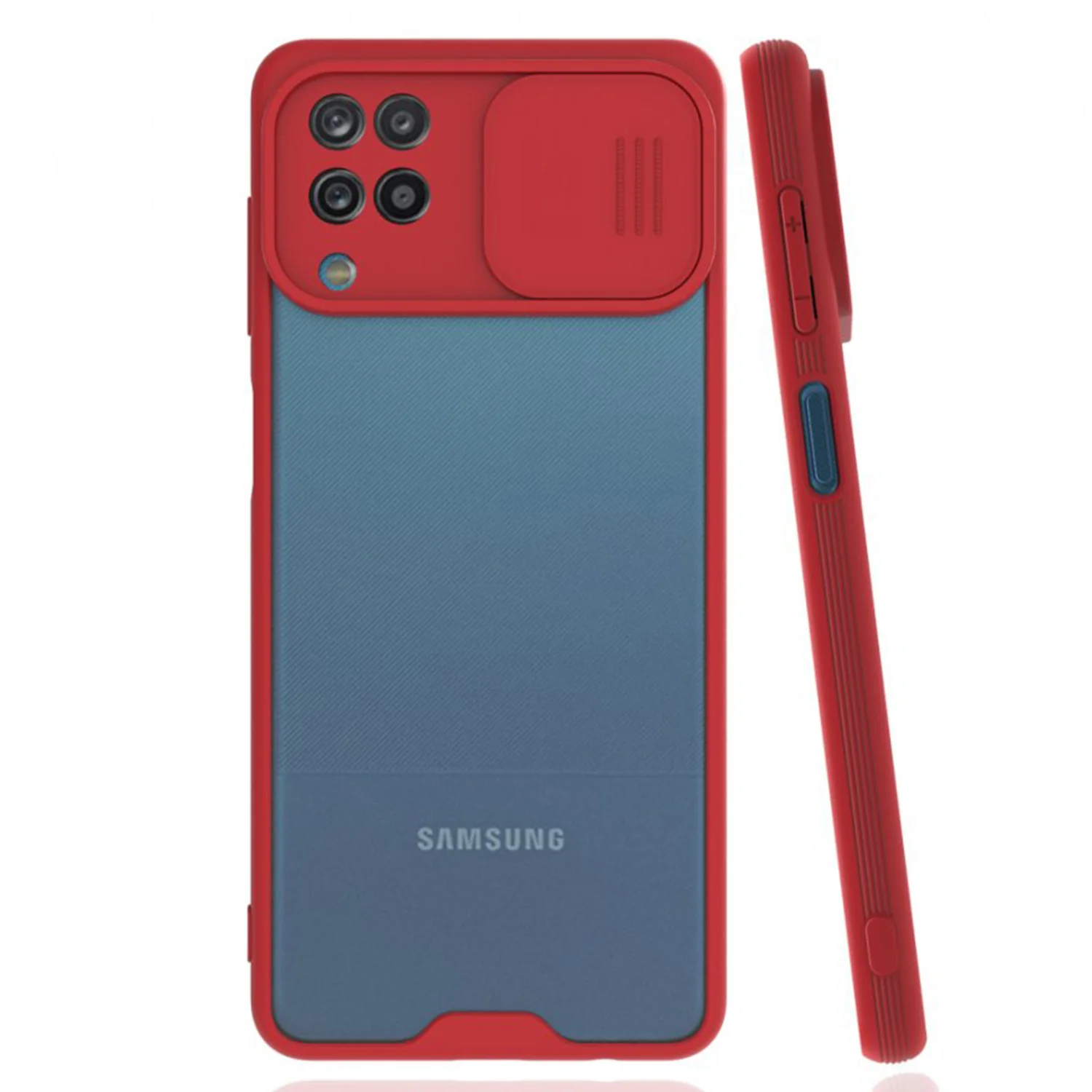 Nettech Samsung Galaxy A12 Uyumlu Platin Kamera Kızaklı Arka Koruma Kılıf (Kırmızı) NT-86711