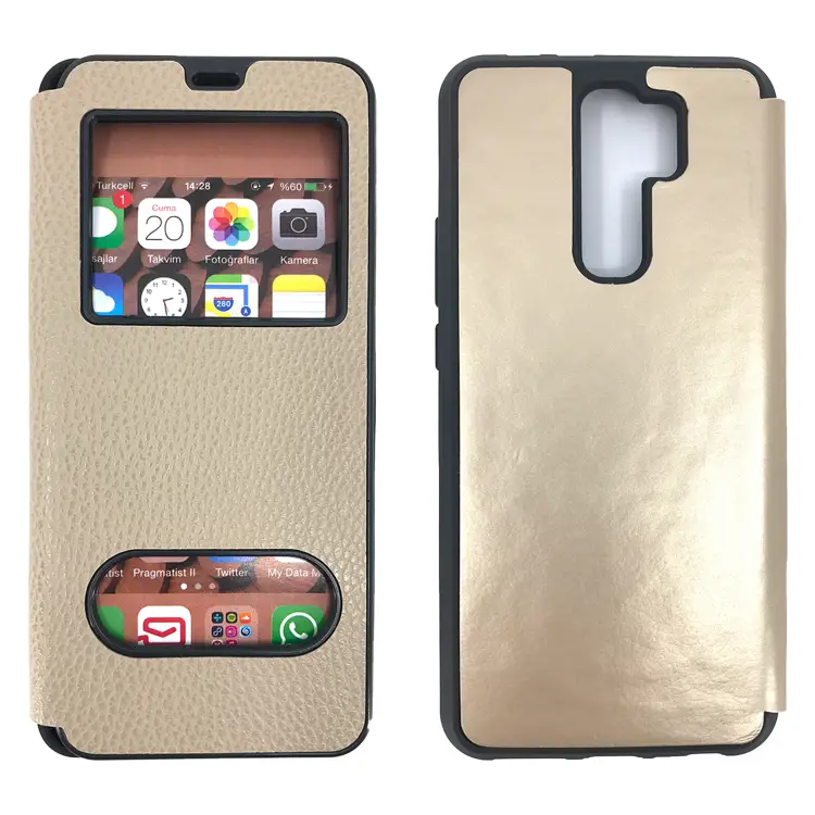 Nettech Xiaomi Mi 9 Uyumlu Pencereli Kapaklı Kılıf (Gold) NT-84481