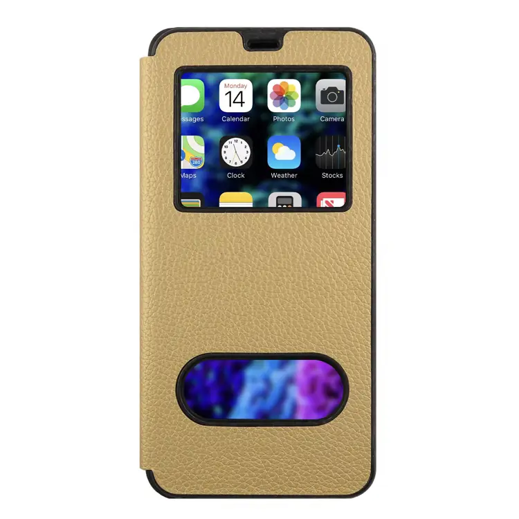 Nettech Oppo Reno 4 Lite Uyumlu Pencereli Kapaklı Kılıf (Gold) NT-89188