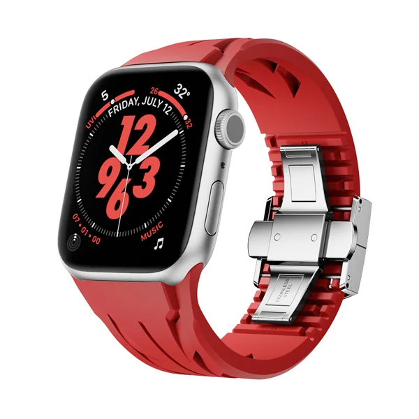 Apple Watch 42mm KRD-127 Metal Tokalı Silikon Kordon - Kırmızı - 5