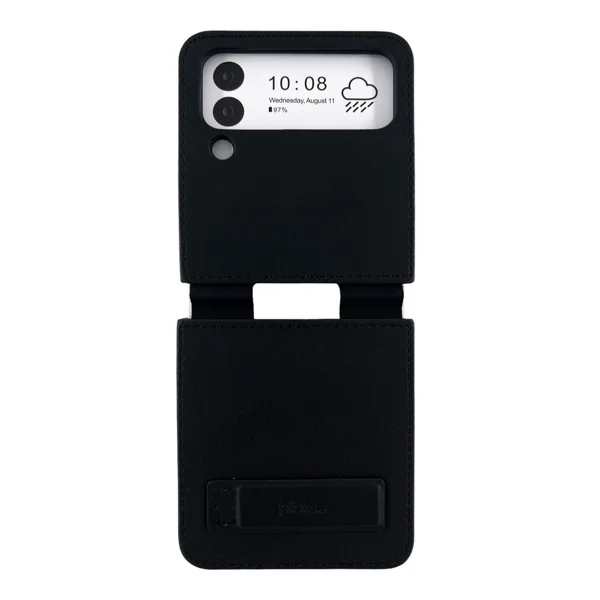 Nettech Samsung Galaxy Z Flip 4 Uyumlu Suni Deri Arka Koruma Kılıf (Siyah) NT-104167 - 1