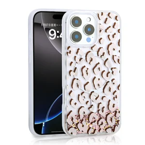 Apple iPhone 15 Pro Max Kılıf Sıvılı Simli Baskılı Şeffaf Arka Yüzey Zore Mossa Silikon Kapak - Pembe