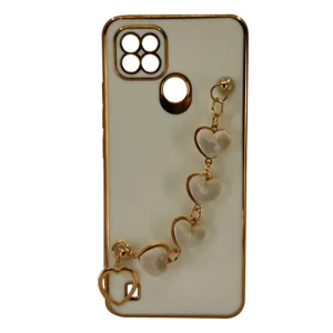 Nettech Realme C21 Uyumlu Lüx Kalp Zincir Arka Koruma Kılıf (Beyaz) NT-94853