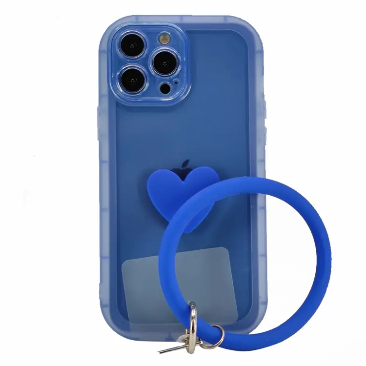 Nettech Apple iPhone 13 Pro Max Uyumlu Halka Bilekli Şeffaf Seri Arka Koruma Kılıf (Mavi) NT-97233