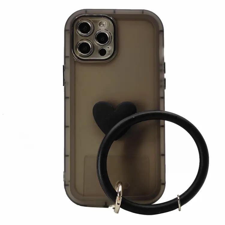 Nettech Apple iPhone 12 Pro Max Uyumlu Halka Bilekli Şeffaf Seri Arka Koruma Kılıf (Siyah) NT-97214