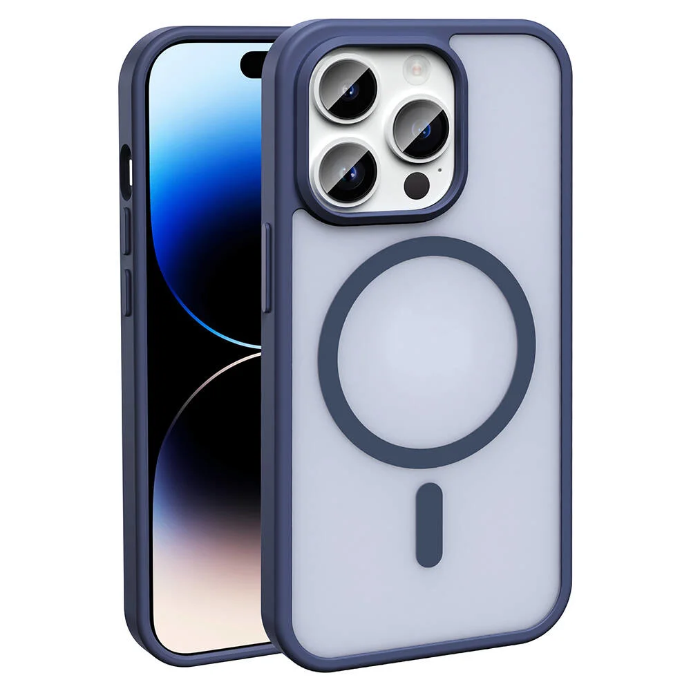 Apple iPhone 14 Pro Max Kılıf Magsafe Şarj Özellikli Mat Arka Yüzey Zore Sio Kapak - Lacivert