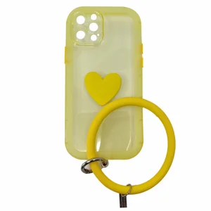 Nettech Apple iPhone 12 Pro Uyumlu Halka Bilekli Şeffaf Seri Arka Koruma Kılıf (Sarı) NT-97208