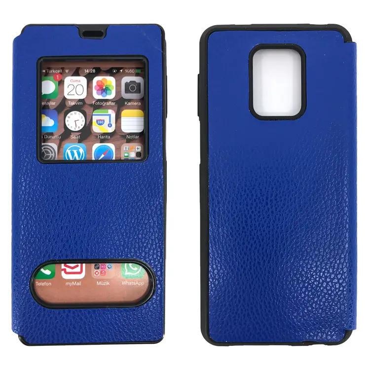 Nettech Xiaomi Redmi Note 9s Uyumlu Pencereli Kapaklı Kılıf (Mavi) NT-84473