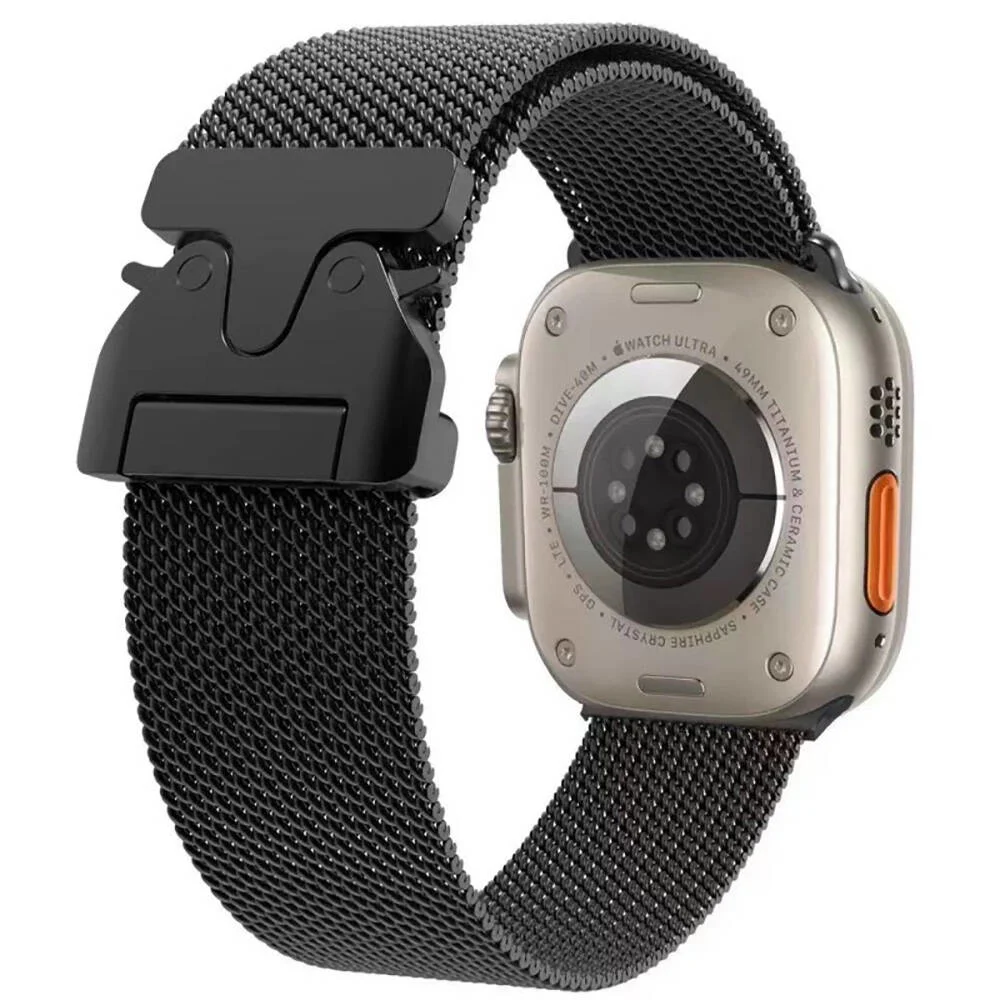 Apple Watch 10 42mm Zore KRD-25 Metal Hasır Kordon - Siyah