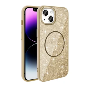 Apple iPhone 11 Kılıf Magsafe Şarj Özellikli Parlayan Simli Zore Okso Kapak - Gold