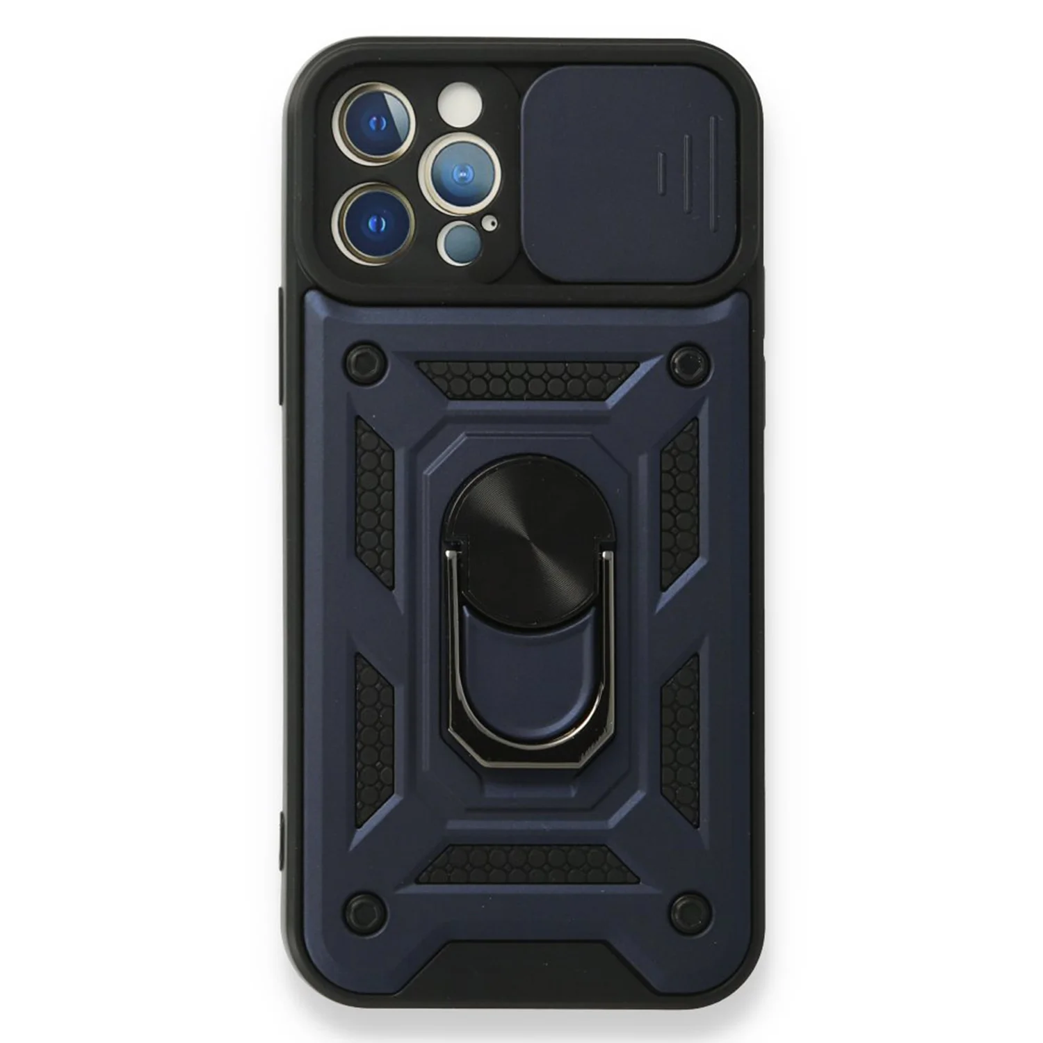 Nettech Apple iPhone 12 Pro Uyumlu Kızaklı Panzer Seri Arka Koruma Kılıf (Lacivert) NT-85943