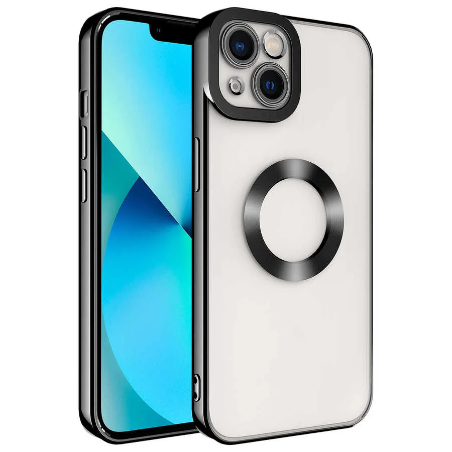 Apple iPhone 14 Plus Kılıf Kamera Korumalı Logo Gösteren Zore Omega Kapak - Siyah