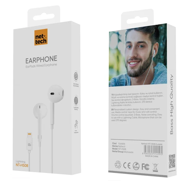 Nettech NT-HS08 Tak Çalıştır Kablolu Kulak İçi Kulaklık (Beyaz) NT-HS08 - 3