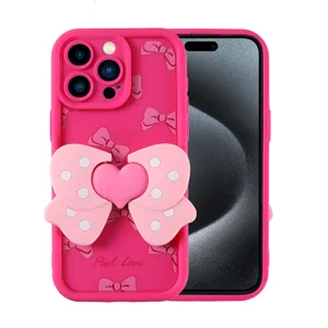 Apple iPhone 15 Pro Max Kılıf Kamera Korumalı Figür Tasarımlı Zore Kapya Kapak - Pembe Koyu