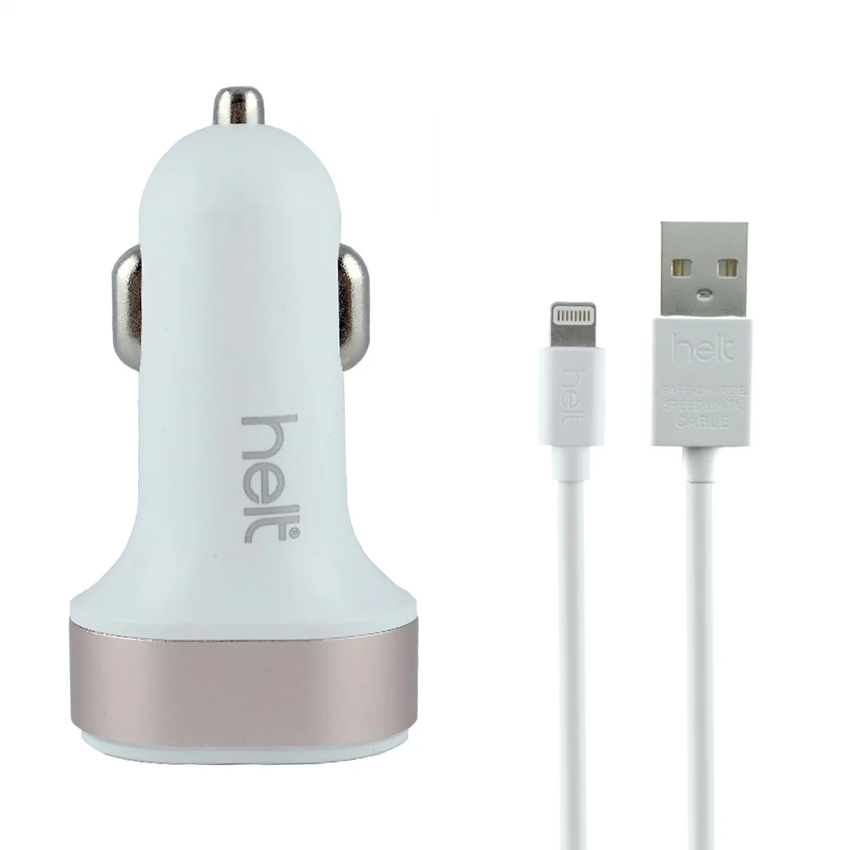 Helt HT-17 5W 2 Çıkışlı Lightning Kablo + Araç Şarj Aleti (Beyaz) NT-14575