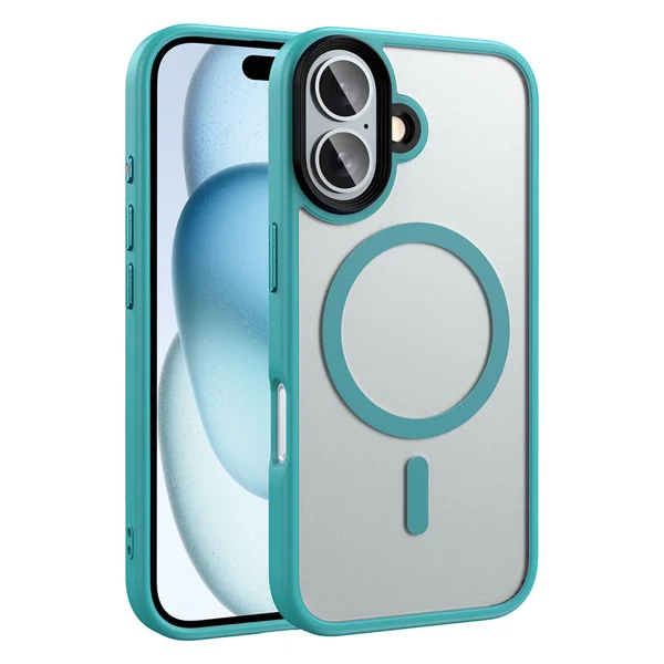 Apple iPhone 16 Plus Kılıf Mat Arka Yüzey Wireless Şarj Özellikli Zore Flet Magsafe Kapak - Yeşil - 1