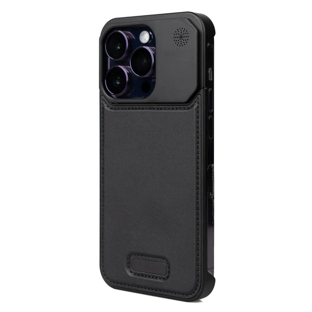 Apple iPhone 15 Pro Max Kılıf Magsafe Şarj Özellikli Mekanizmalı Koku Hazneli Zore Mostar Kapak - Siyah