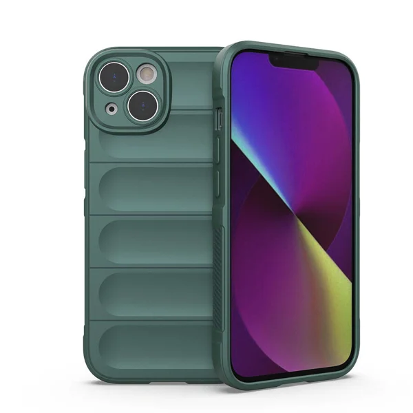 Apple iPhone 14 Kılıf Esnek TPU Oyuklu Arka Yüzey Tasarımlı Zore Etnik Silikon Kapak - Koyu Yeşil - 1