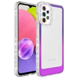 Galaxy A23 Kılıf Simli ve Renk Geçiş Tasarımlı Lens Korumalı Zore Park Kapak - Mor-Pembe