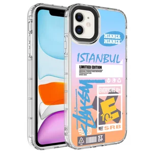 Apple iPhone 11 Kılıf Kamera Korumalı Renkli Desenli Sert Silikon Zore Korn Kapak - NO1