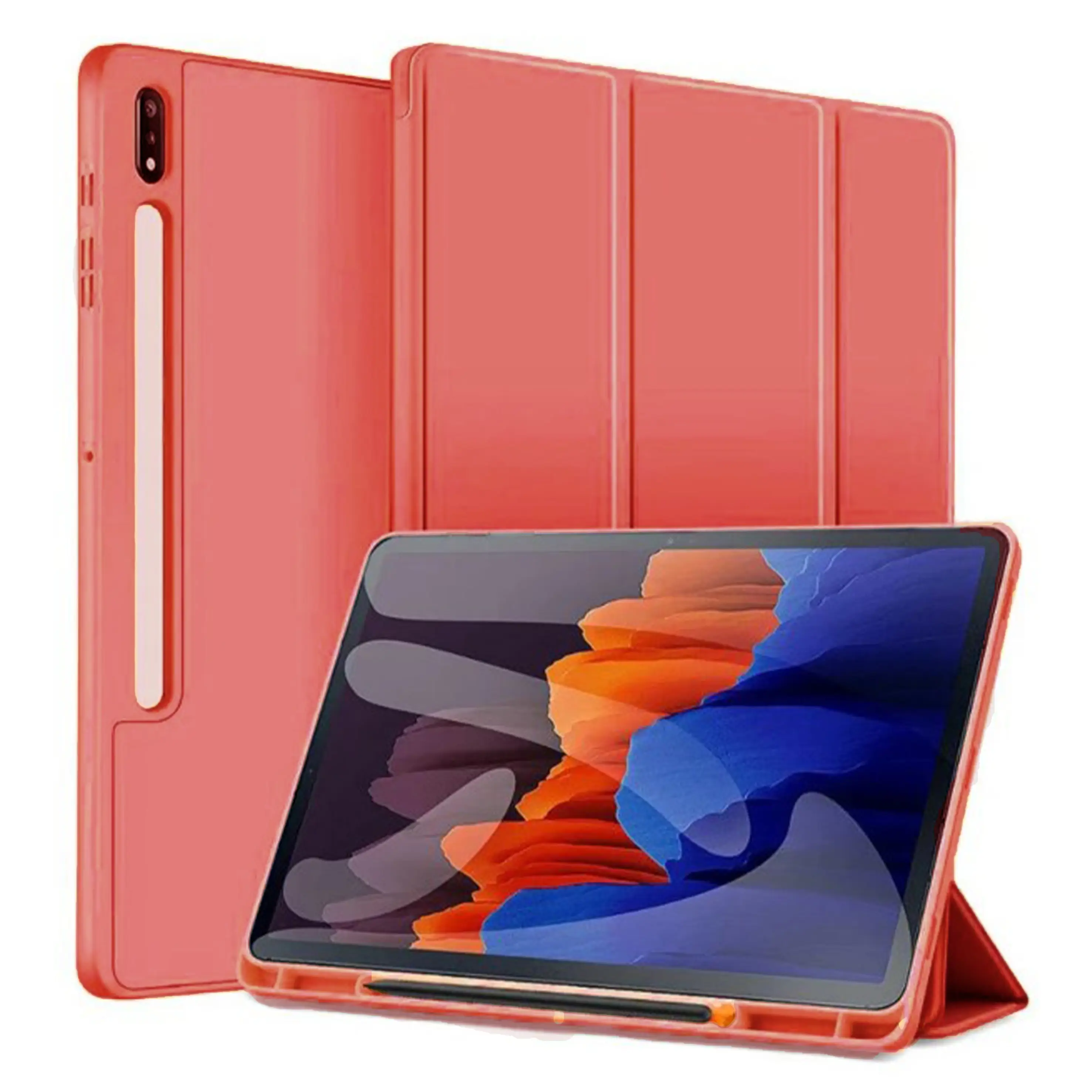 Nettech Samsung Galaxy Tab S7 FE LTE SM-T733 64 GB 12.4 Uyumlu Premium Smart 360 Kalem Yuvalı Kapaklı Kılıf (Kırmızı) NT-104995