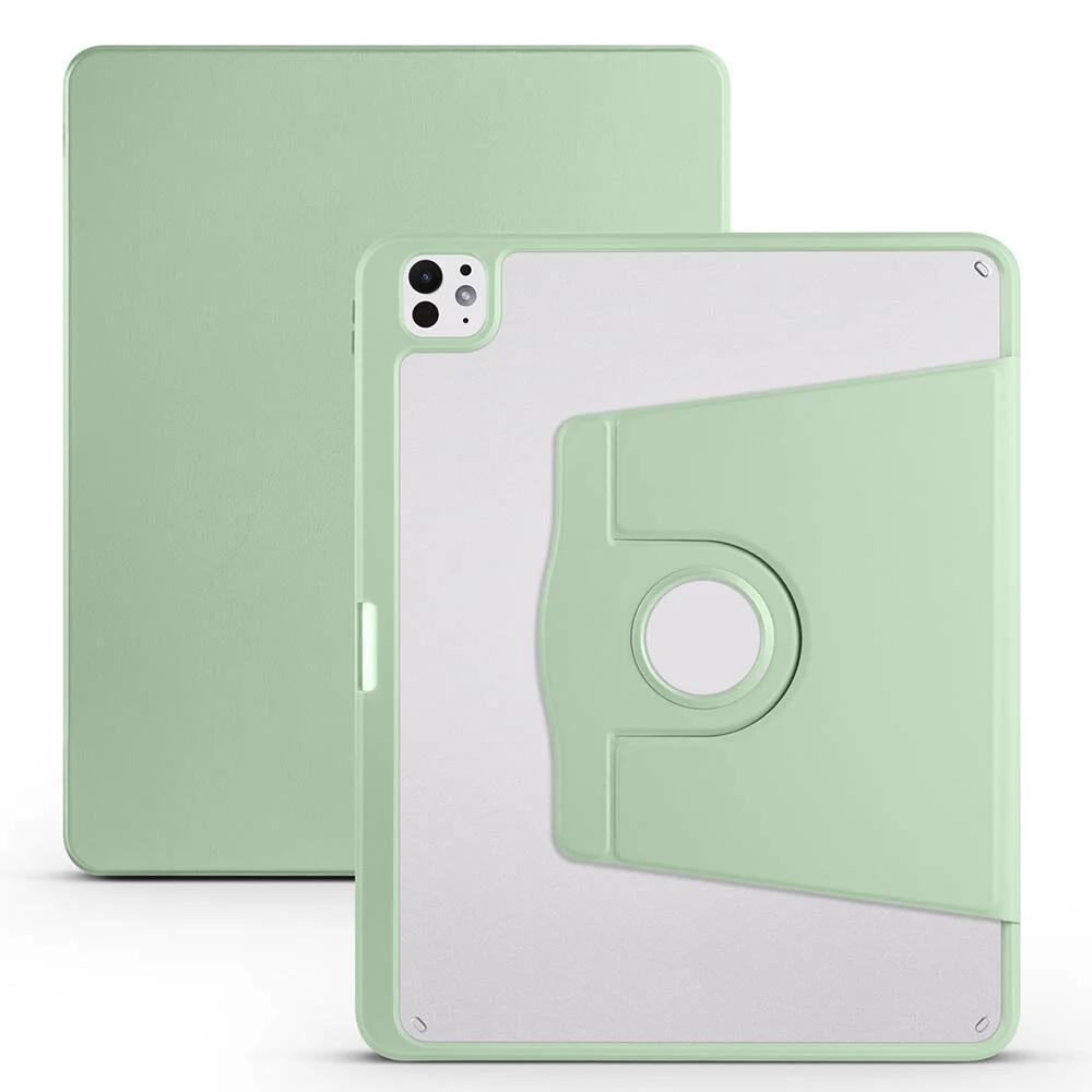 Apple iPad Pro 13 2024 Kılıf Zore Termik Kalem Bölmeli Dönebilen Standlı Kılıf - Açık Yeşil