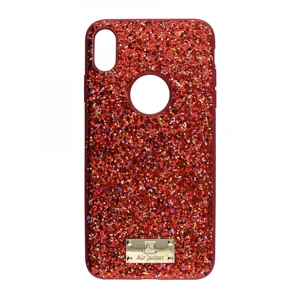 Air Jacket Apple iPhone XS Max Uyumlu Simli Arka Koruma Kılıf (Kırmızı) VR-17821