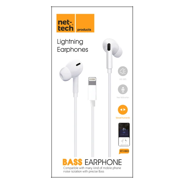 Nettech NT-HS03 Lightning Girişli Kulak İçi Kulaklık (Beyaz) NT-HS03 - 3