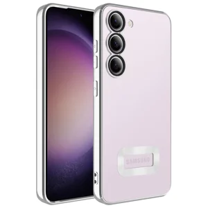 Galaxy S23 Kılıf Kamera Korumalı Logo Gösteren Zore Omega Kapak - Gümüş
