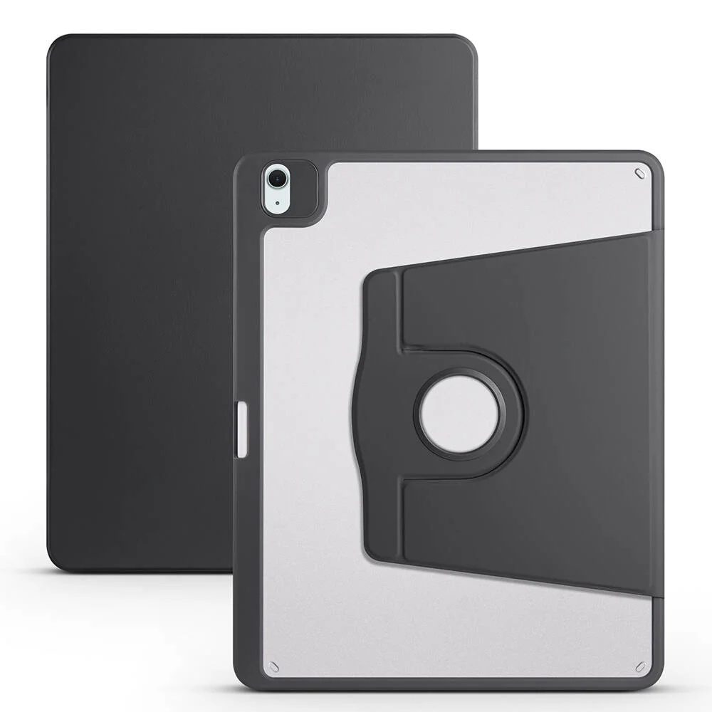 Apple iPad Air 13 2024 Kılıf Zore Termik Kalem Bölmeli Dönebilen Standlı Kılıf - Siyah