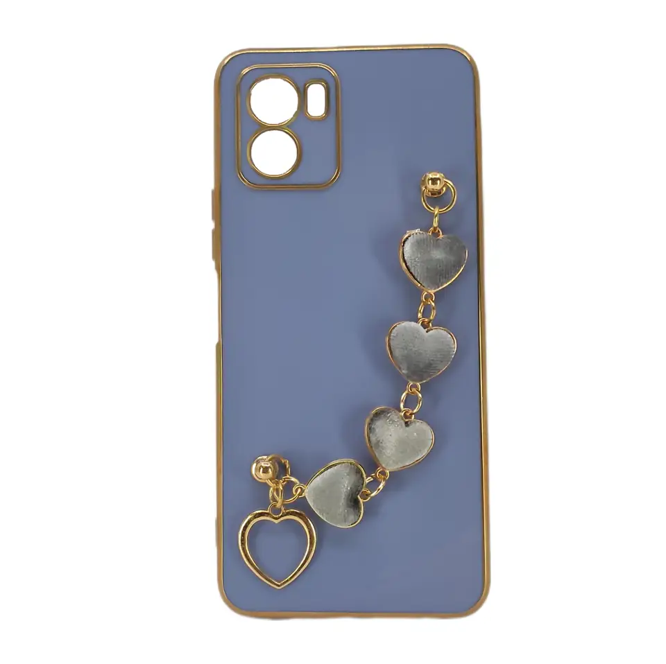 Nettech Vivo Y15s Uyumlu Lüx Kalp Zincir Arka Koruma Kılıf (Lila) NT-94861