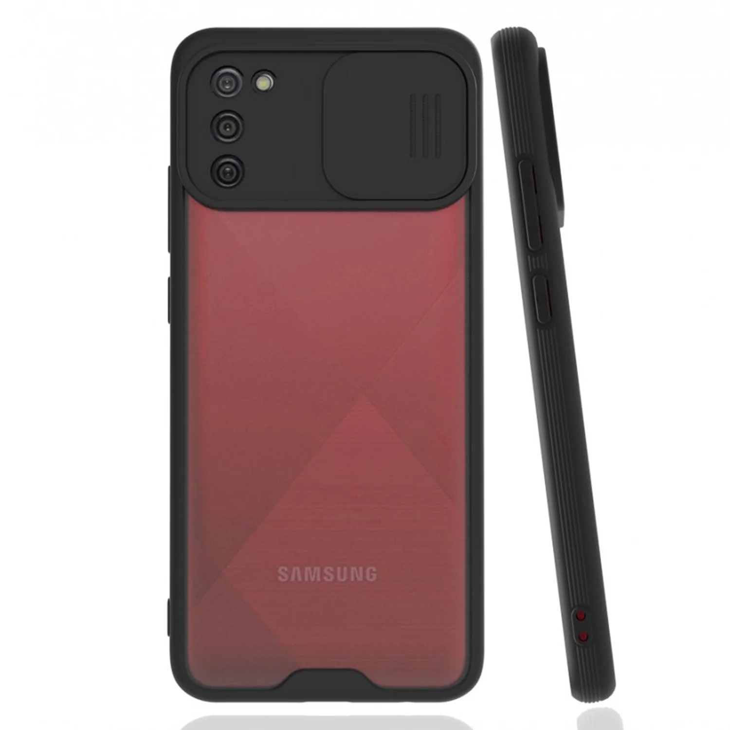 Nettech Samsung Galaxy A02S Uyumlu Platin Kamera Kızaklı Arka Koruma Kılıf (Siyah) NT-85915